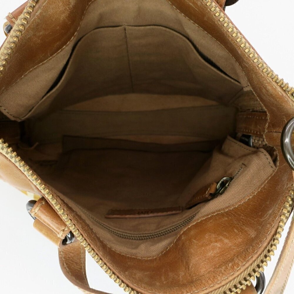 Frye Melissa Striped Crossbody Satchel Beige Multicolored Leather Purse - Picture 6 of 7